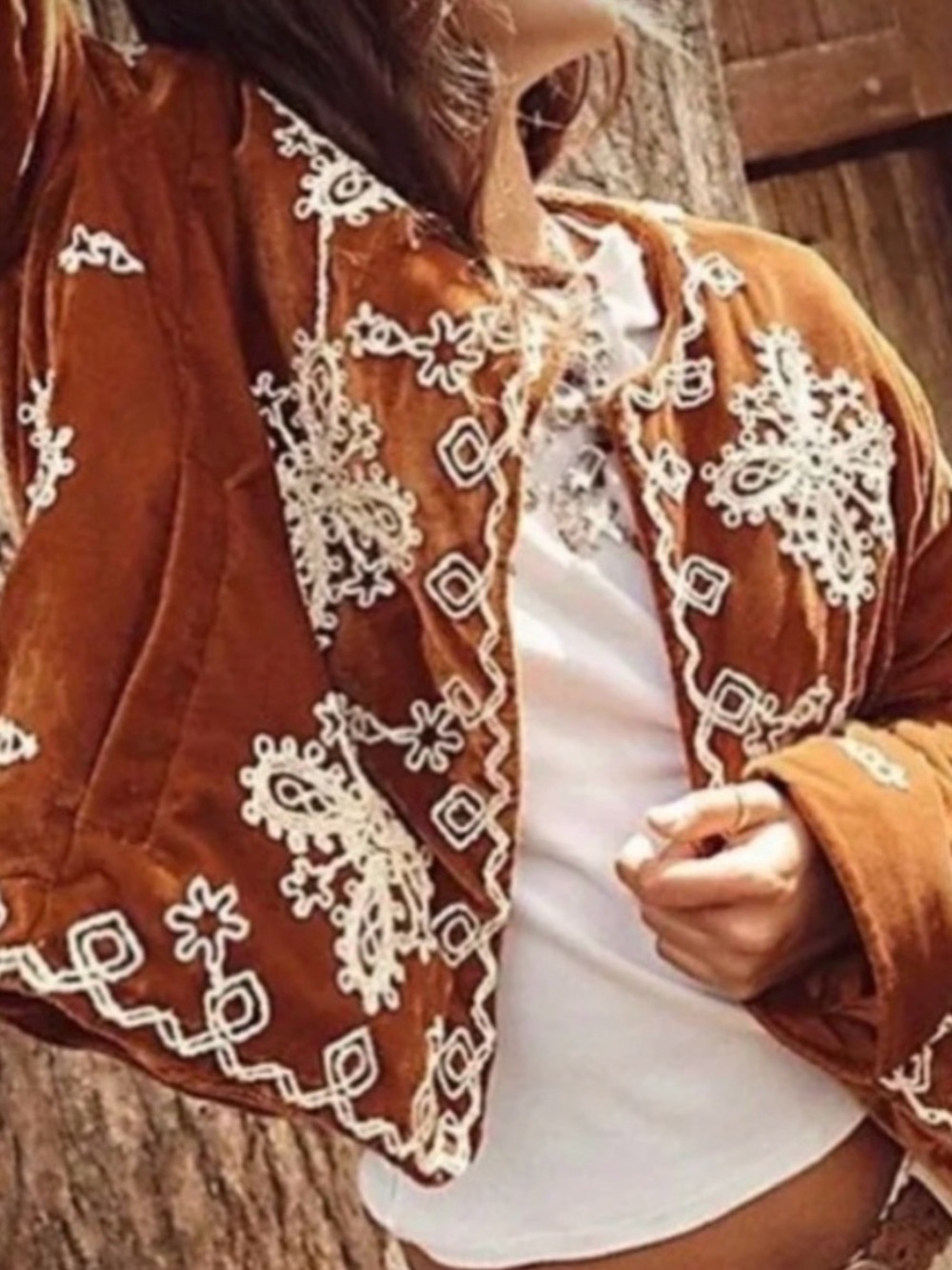 Free People Mia Jacket Embroidered Rust Velvet Women's Jacket - Picture 3 of 10